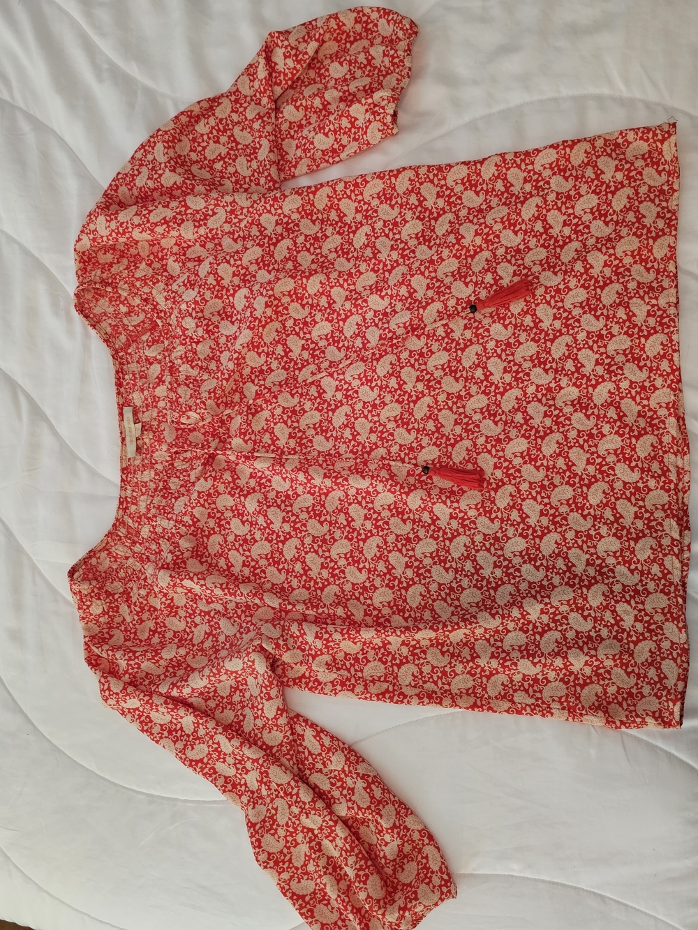 Skies Are Blue Red and Cream Floral Peasant Blouse